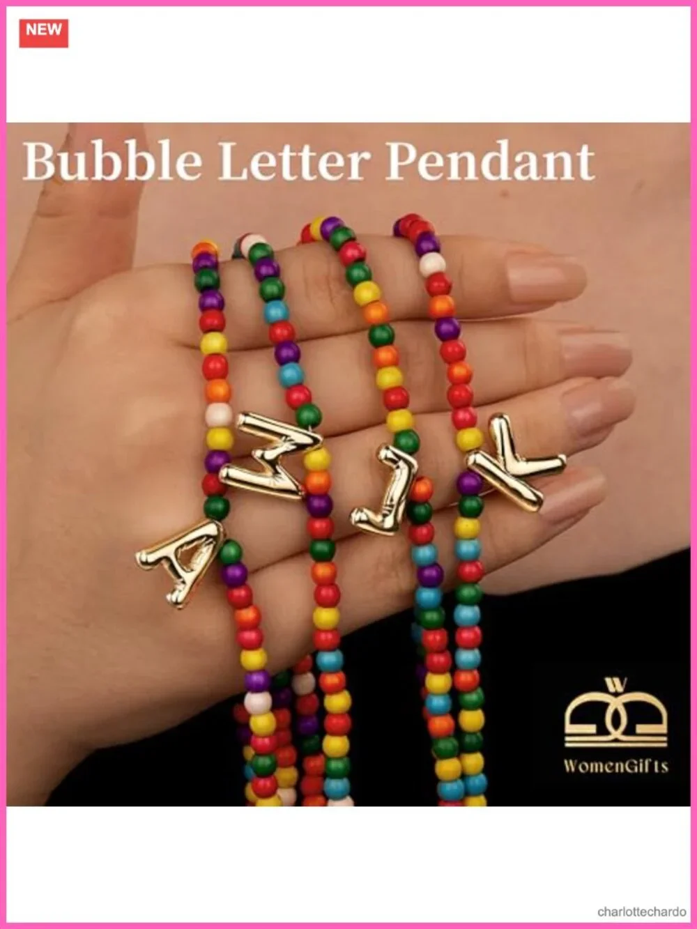 Rainbow Natural Stone Beaded Bubble Initial Pendant Necklace 14K Gold Plated